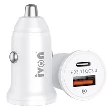 شارژر فندکی دو پورت آیوان با کابل تایپ سی ivon cc08