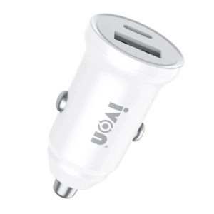 شارژر فندکی دو پورت آیوان با کابل تایپ سی ivon cc08